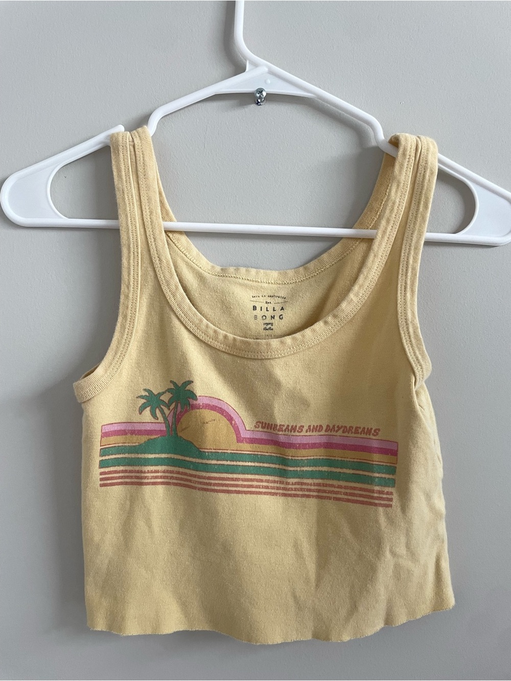 Billabong Yellow Tank Top with Retro Sunset Stripe Graphic